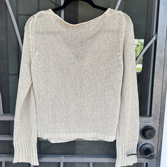 Sisley Cream Cardigan Sweater with Ribbed Texture. Made in Italy. - Picture 4 of 5